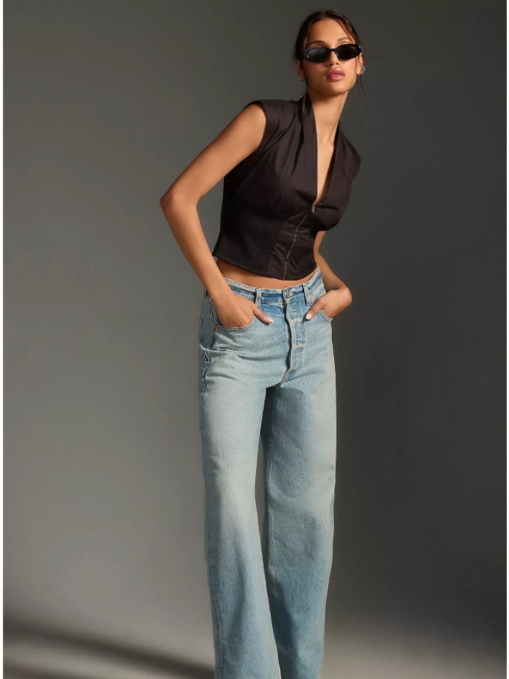 Anthropologie Maeve Sleeveless Zip-Front Top